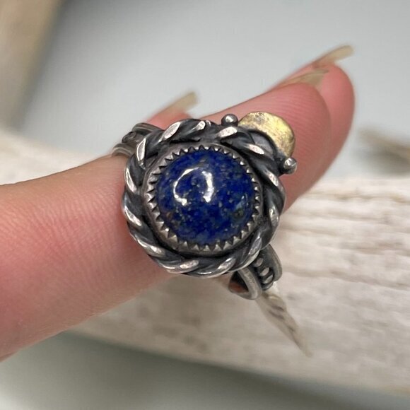 Sterling Silver 925 Blue Lapis Gold Fleck Stone Ring Size 9 - Picture 1 of 10